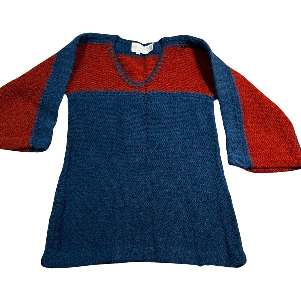Le Soleil Vintage Colorblock‎ Sweater Blue Red Acrylic Size M Womens